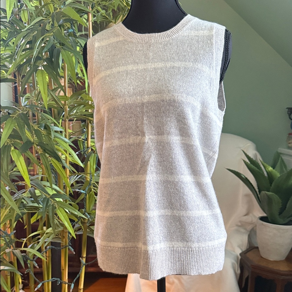 Saks Fifth Avenue Light Gray Striped Cashmere Tank Top